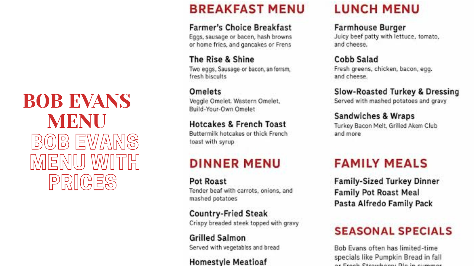 Bob Evans Menu With Prices